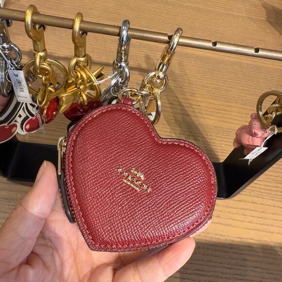 Coach CP368 Heart Bag Charm IN Gold/Dark Ruby Authentic
